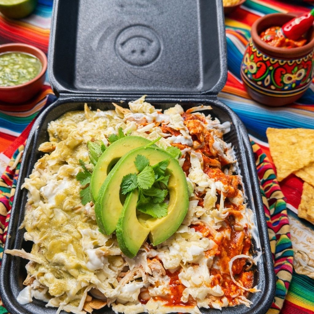 Chilaquiles estilo tradicional con pollo