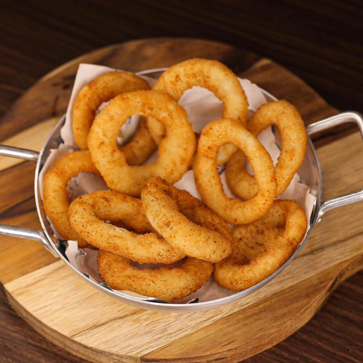 Deliciosos Anéis de cebola empanado, acompanha 9 unidades, (aprox. 150g)