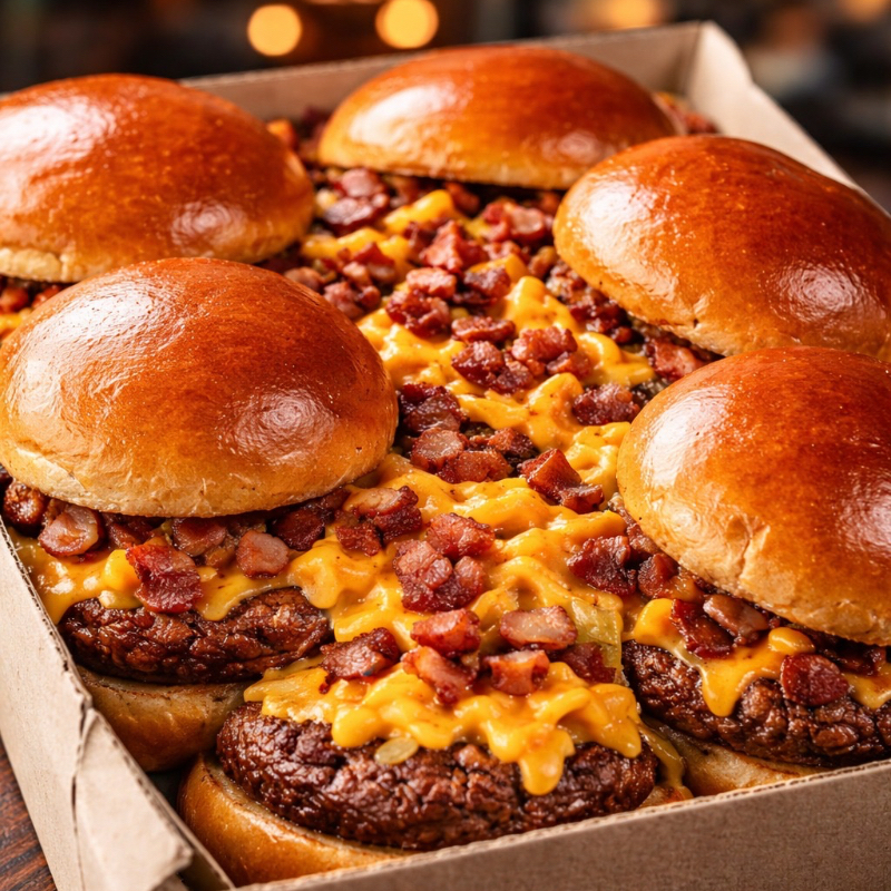 Delicie-se com a nossa 'Caixa da Felicidade', composta por seis saborosos burgers artesanais. Cada hambúrguer, de generosos 110 gramas, é cuidadosamente acomodado em um pão brioche macio e aveludado, coberto por uma camada de queijo cheddar deliciosamente derretido e finalizado com nosso molho especial. Além disso, acompanha 200 gramas de batatas crocantes, generosamente recheadas com cheddar e pedaços de bacon crocante para um sabor irresistível. Para completar, incluímos um refrescante refrigerante de 2 litros. Uma combinação perfeita para momentos de puro prazer gastronômico.