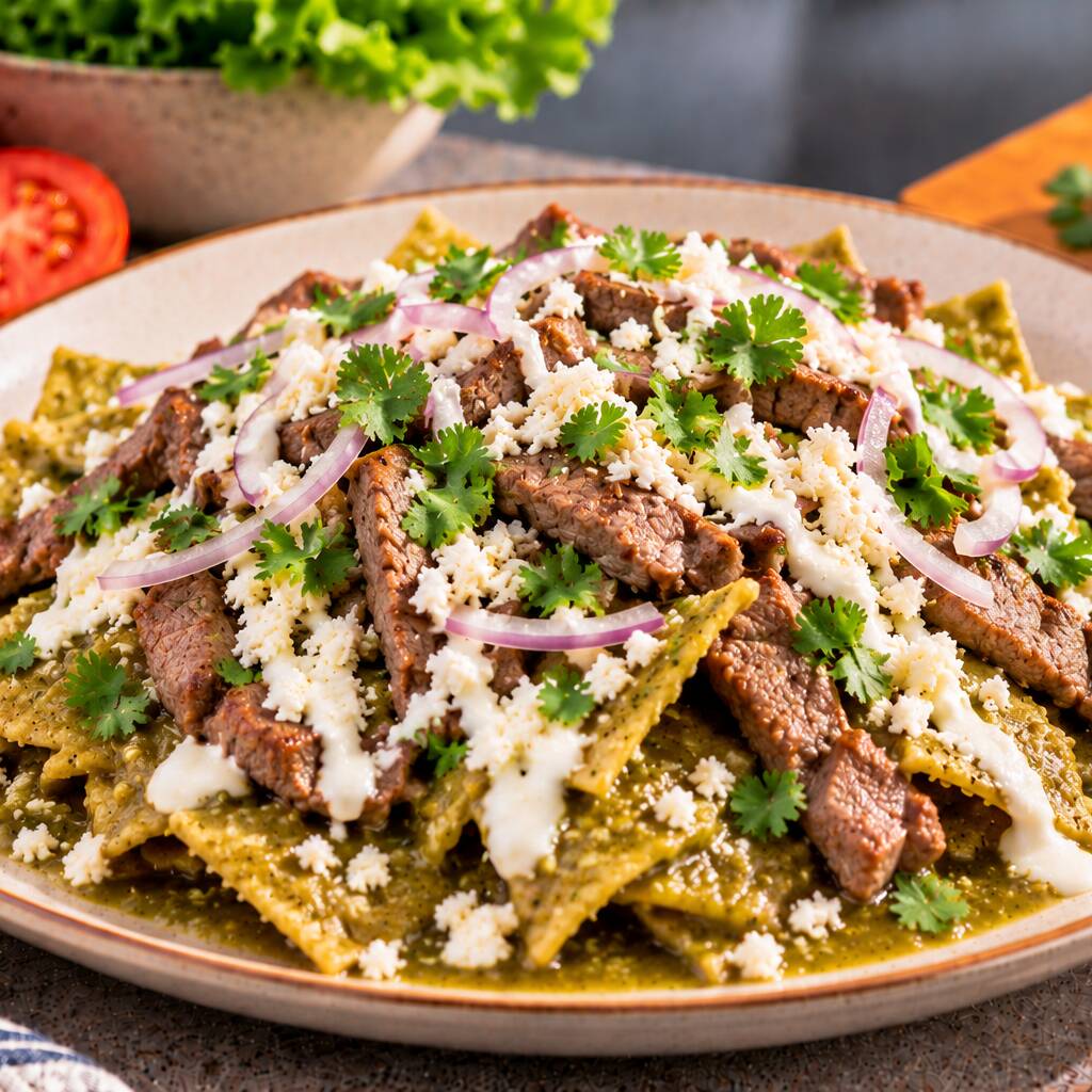 Chilaquiles Verdes con Bistec