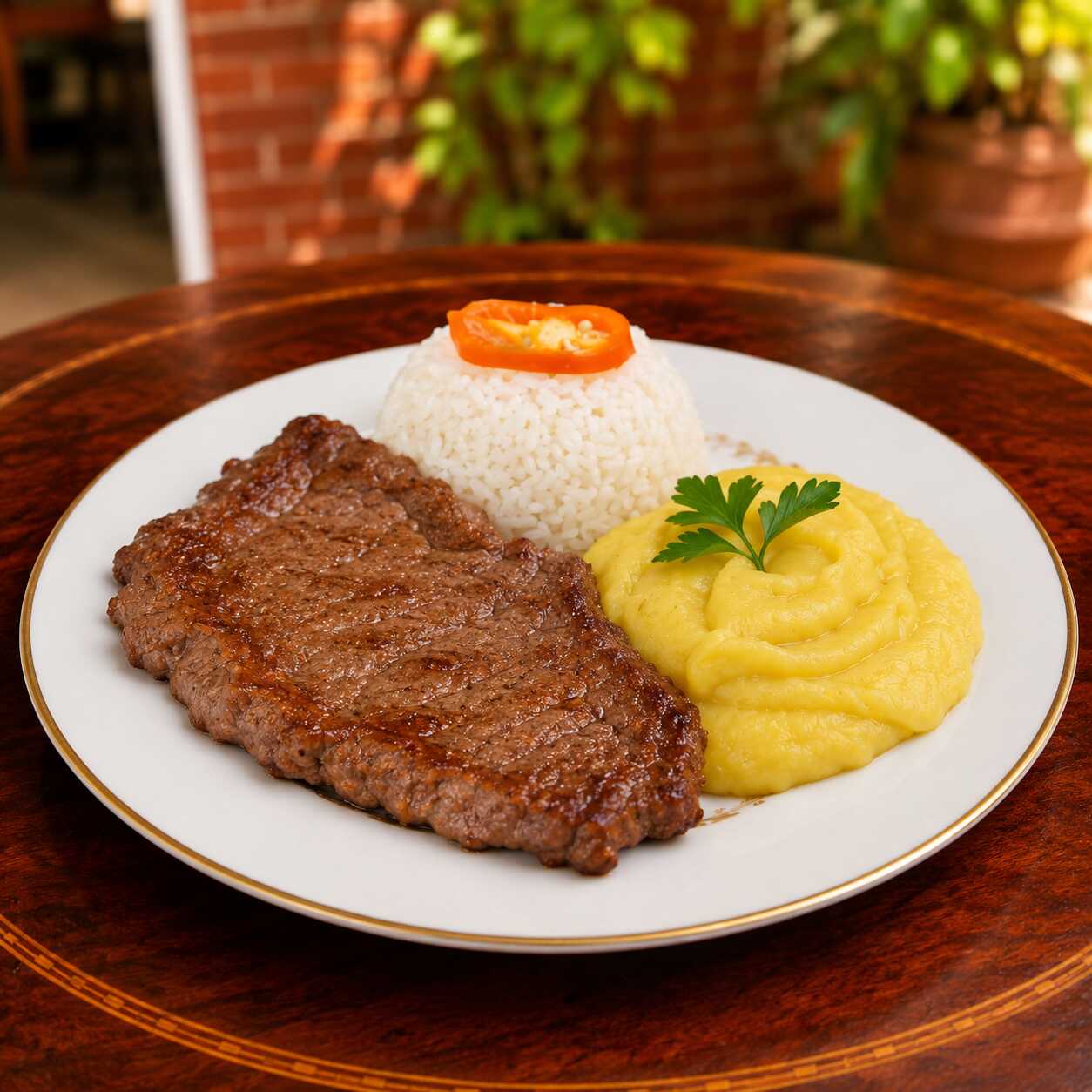 Puré con Bistec