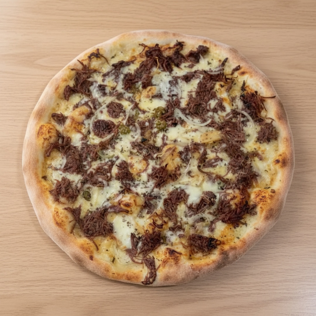 Carne seca, cebola, catupiry e mussarela