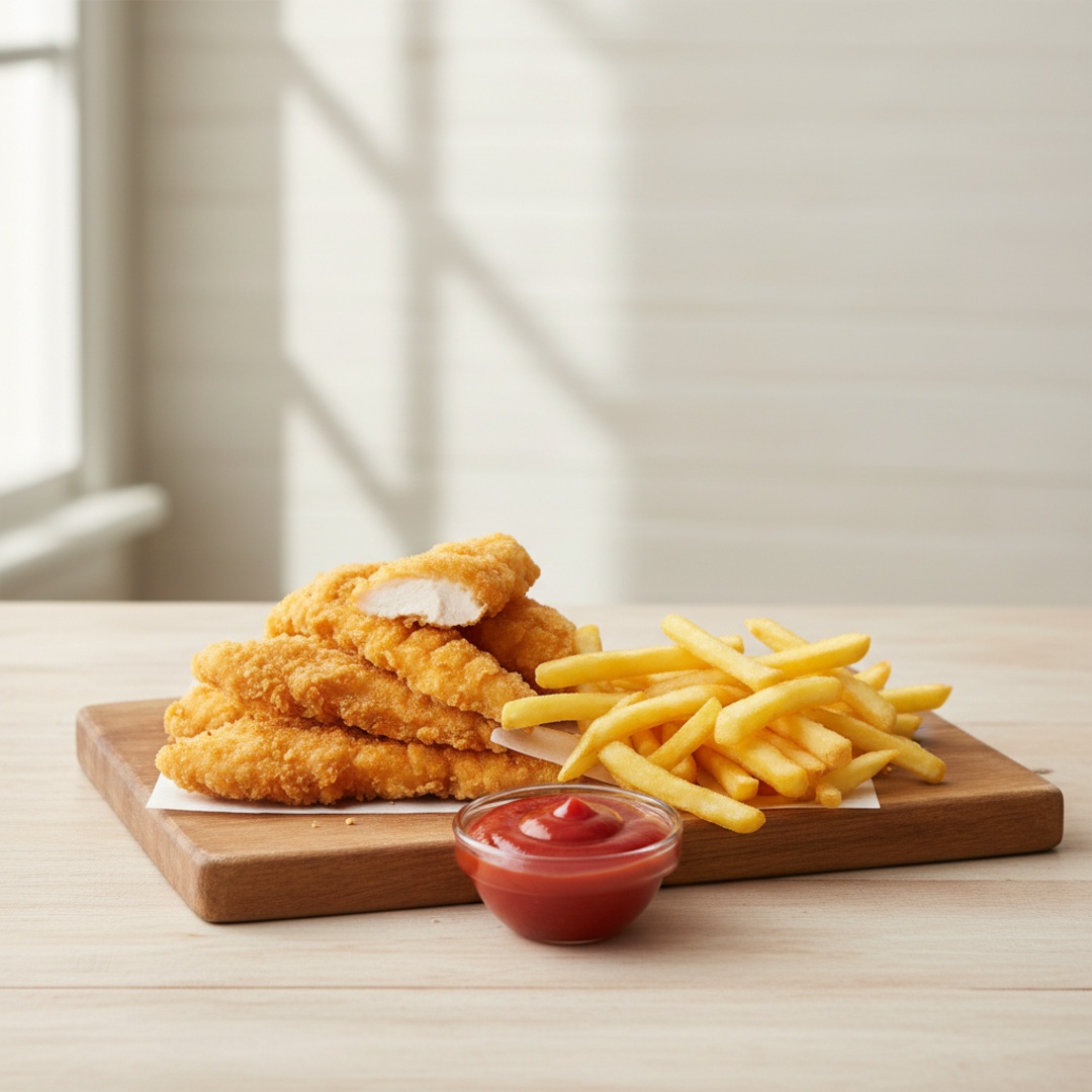 400g filé de frango empanado e 400g fritas.