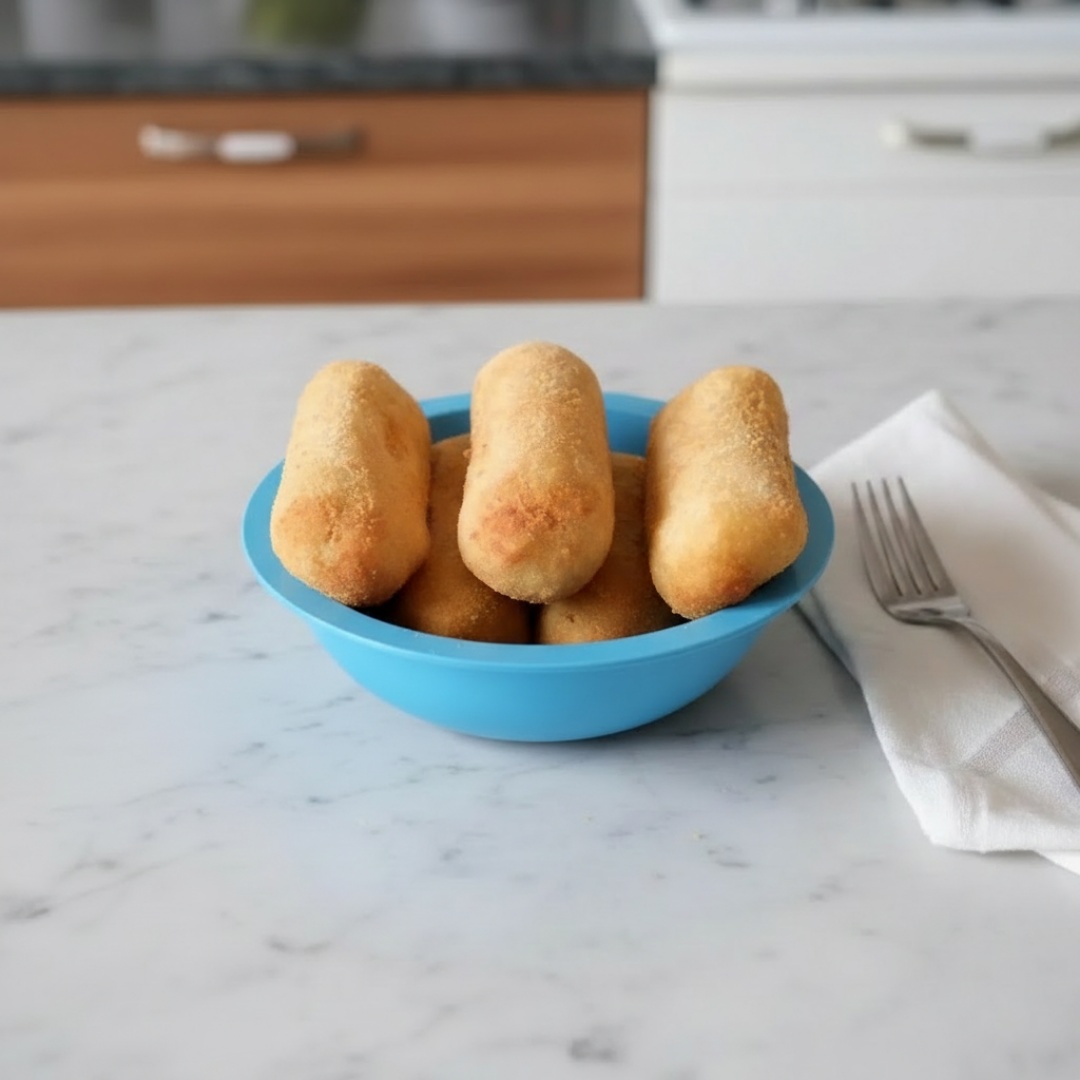 Salgado Frito com recheio de calabresa com queijo.