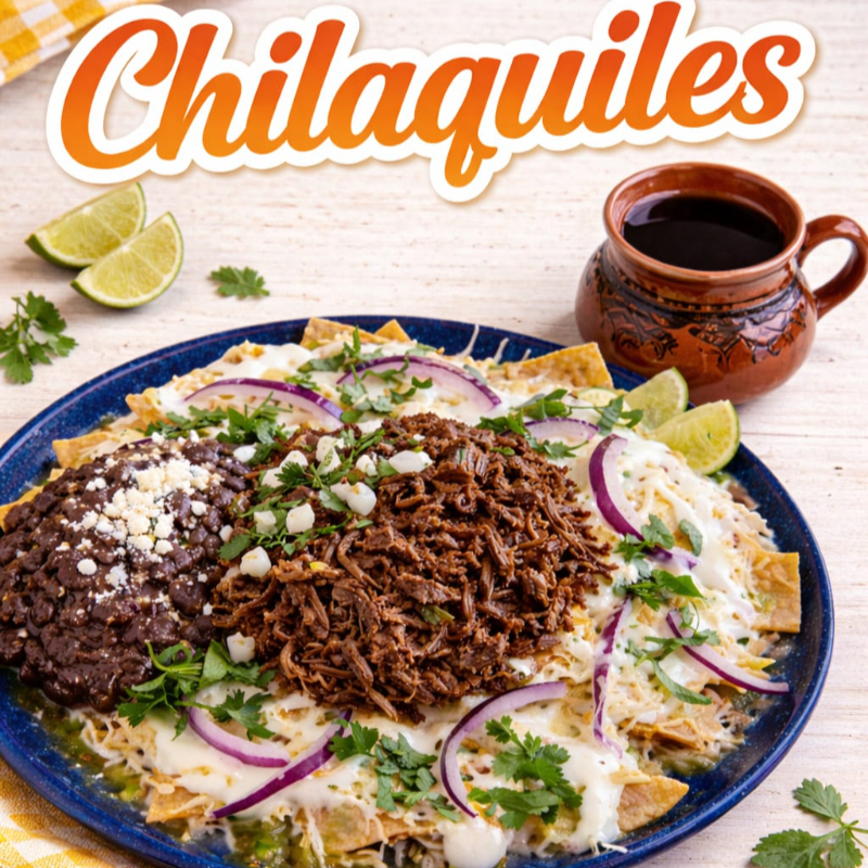 Chilaquiles Verdes C/Barbacoa de Res+ Cafe de Olla