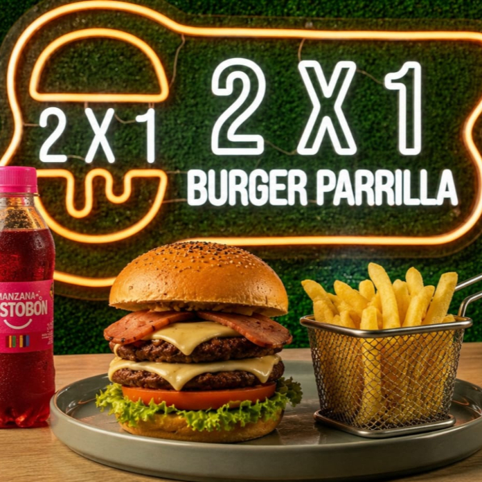 Hamburguesa Doble Carne al Carbón + Papa + Gaseosa