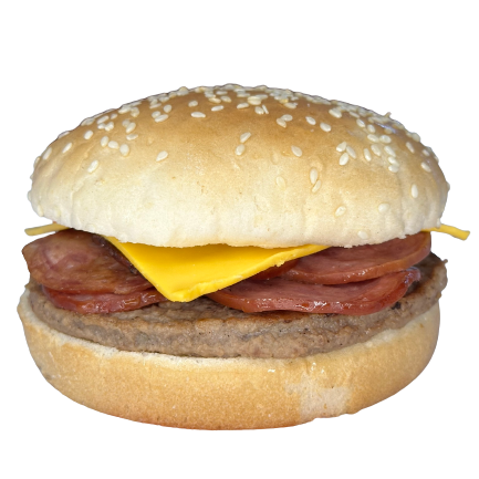 Pão, queijo, hamburguer, calabresa, ketchup e maionese