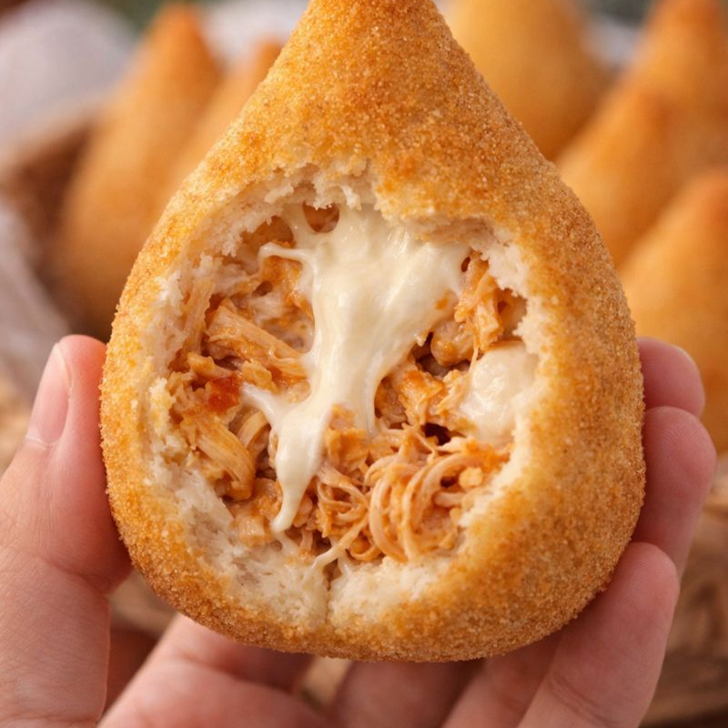 Deliciosa com massa de batata coxinha de frango com o famoso requeijão cremoso Catupiry, uma combinação irresistível.