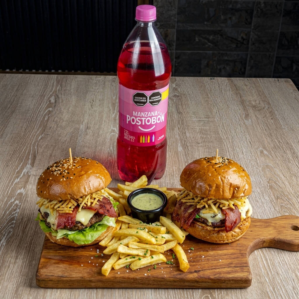 2 Hamburguesas Especiales + Papas + Econolitro