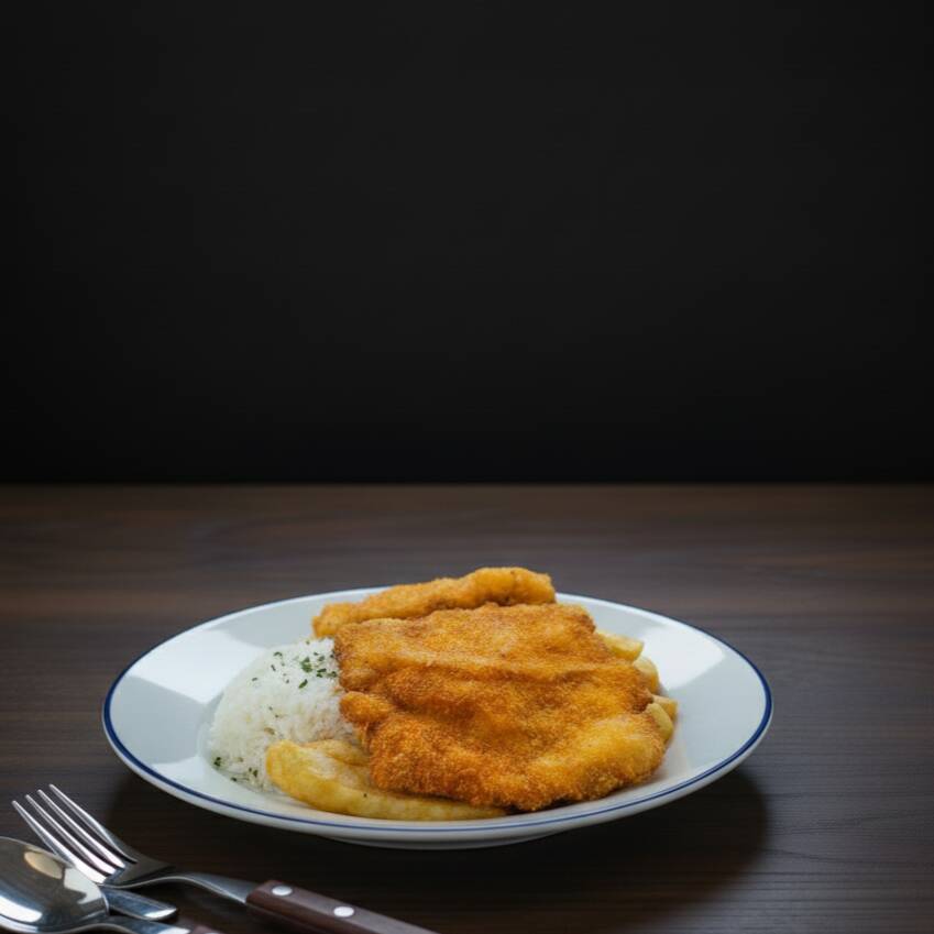 Milanesa con Papas Fritas y Arroz