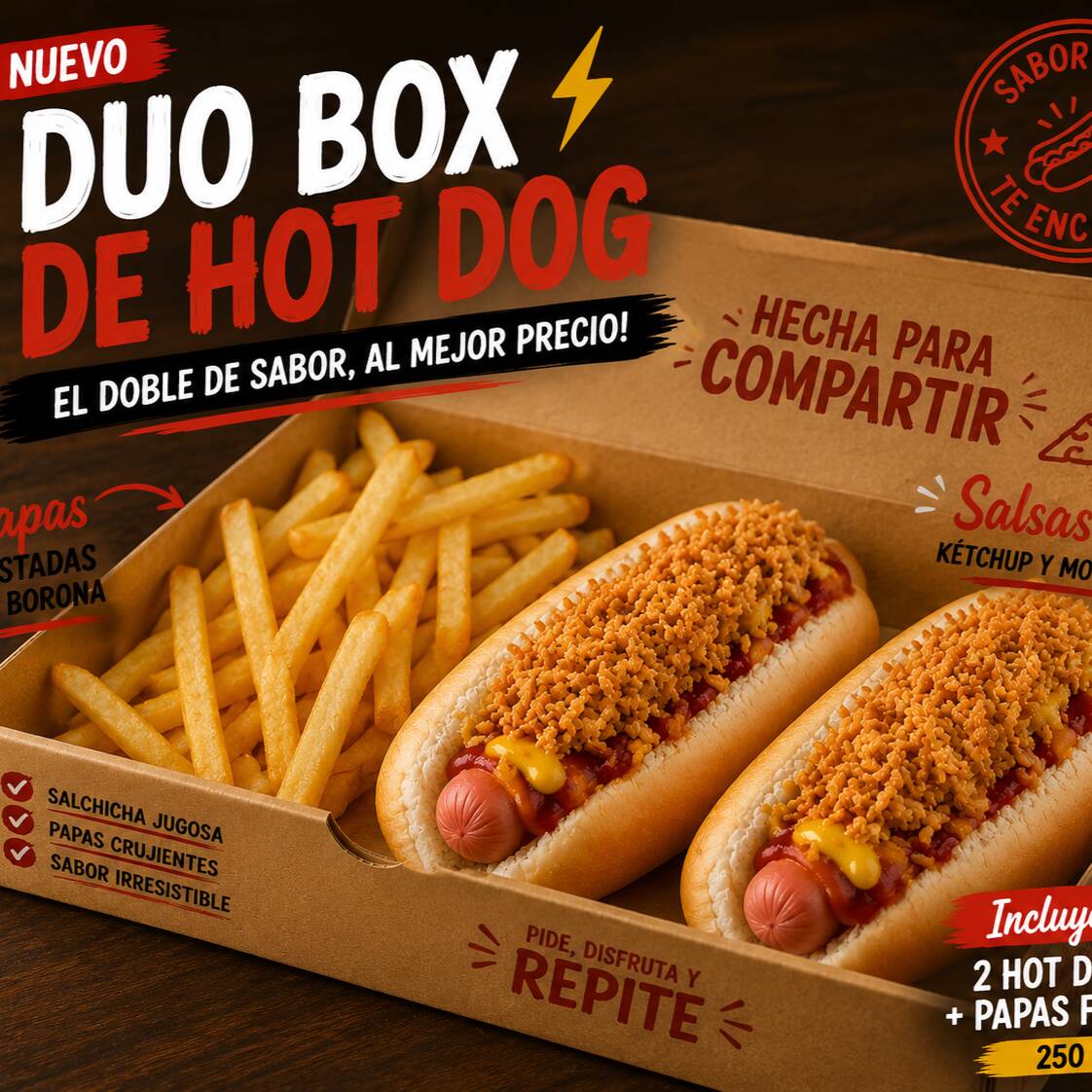 Duo Box De Hot Dog Con Papas