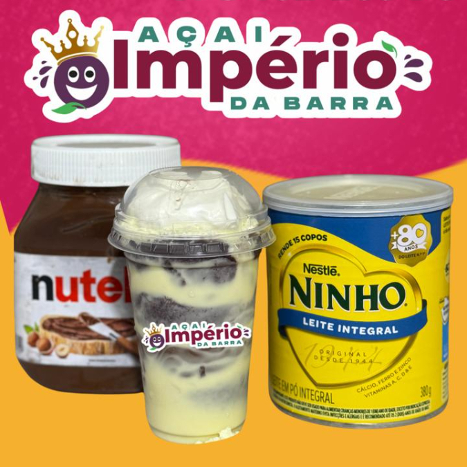 Açai batido, com camadas intercalados de creme de ninho e nutella. Finalizado com leite ninho e chantilly. (copo 330 ml)