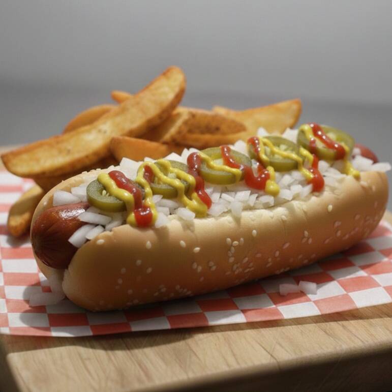 Hot Dog Tamaño COSTCO + Papas En Gajo.