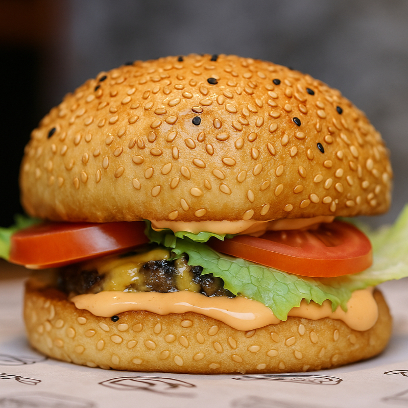 Leve, fresco e delicioso. Nosso hambúrguer Angus de 120g encontra o equilíbrio com queijo, alface, tomate e maionese Black Dog no pão brioche fofinho, com ou sem gergelim. O clássico salada, do jeito certo.