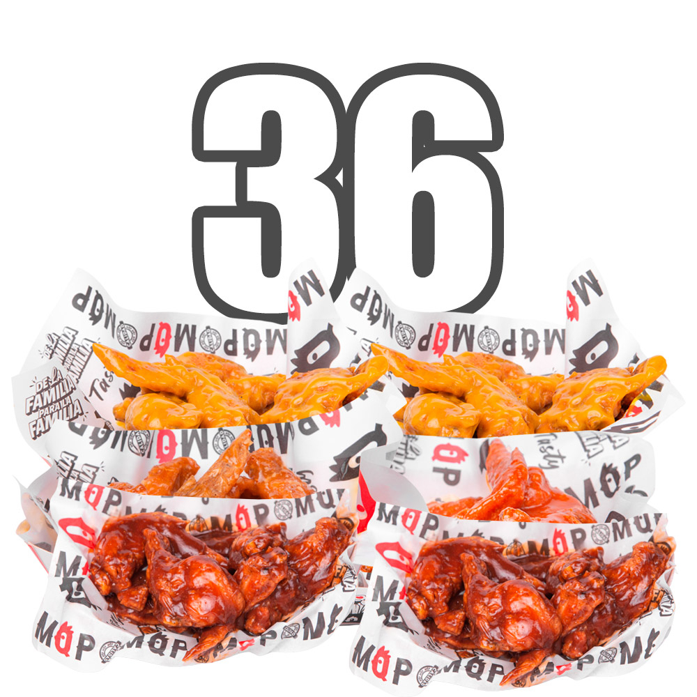 36 Alitas BBQ-BUFALO-MOSTAZA MIEL