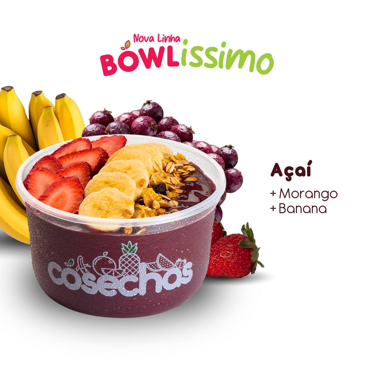 O sabor marcante do açaí se combina ao morango e à banana, criando uma opção cremosa, refrescante e cheia de sabor em cada colherada.