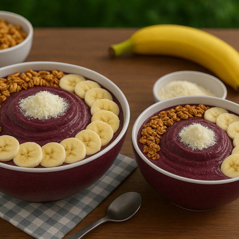 2 açaí 300ml super cremoso com granola, banana leite em pó e leite condensado em cada ...
