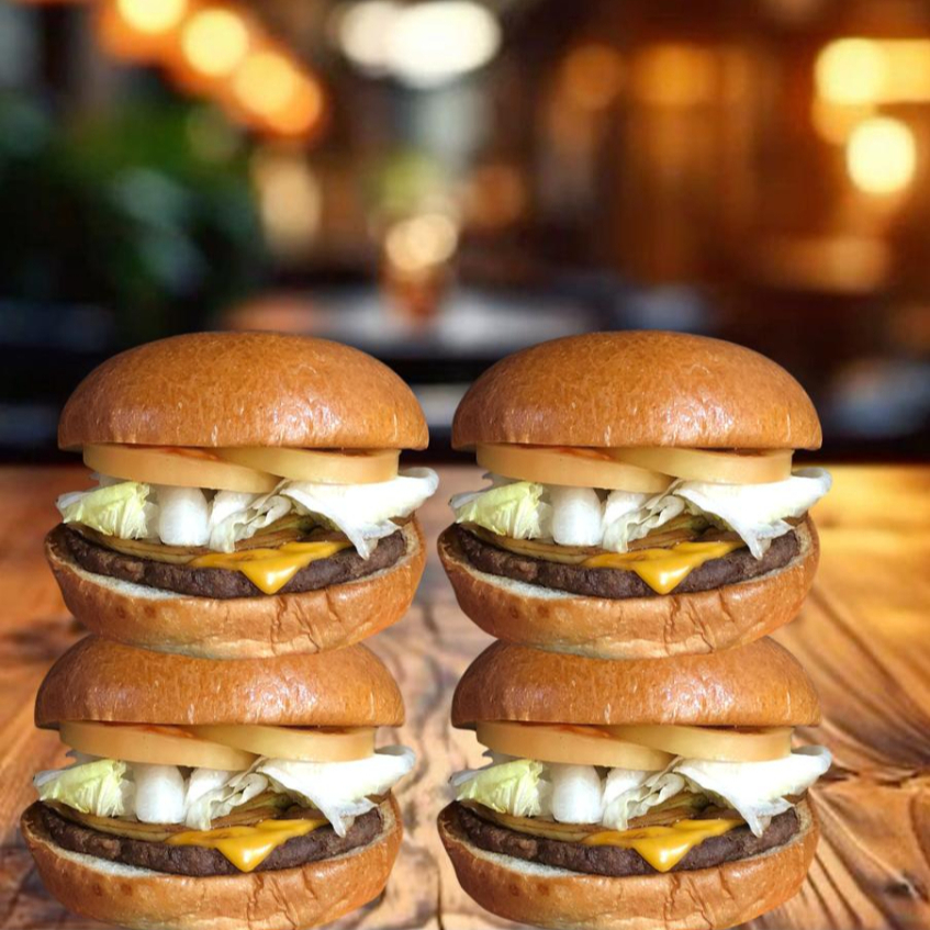 Que tal 4x burguer artesanal preparado na grelha do jeito que você gosta