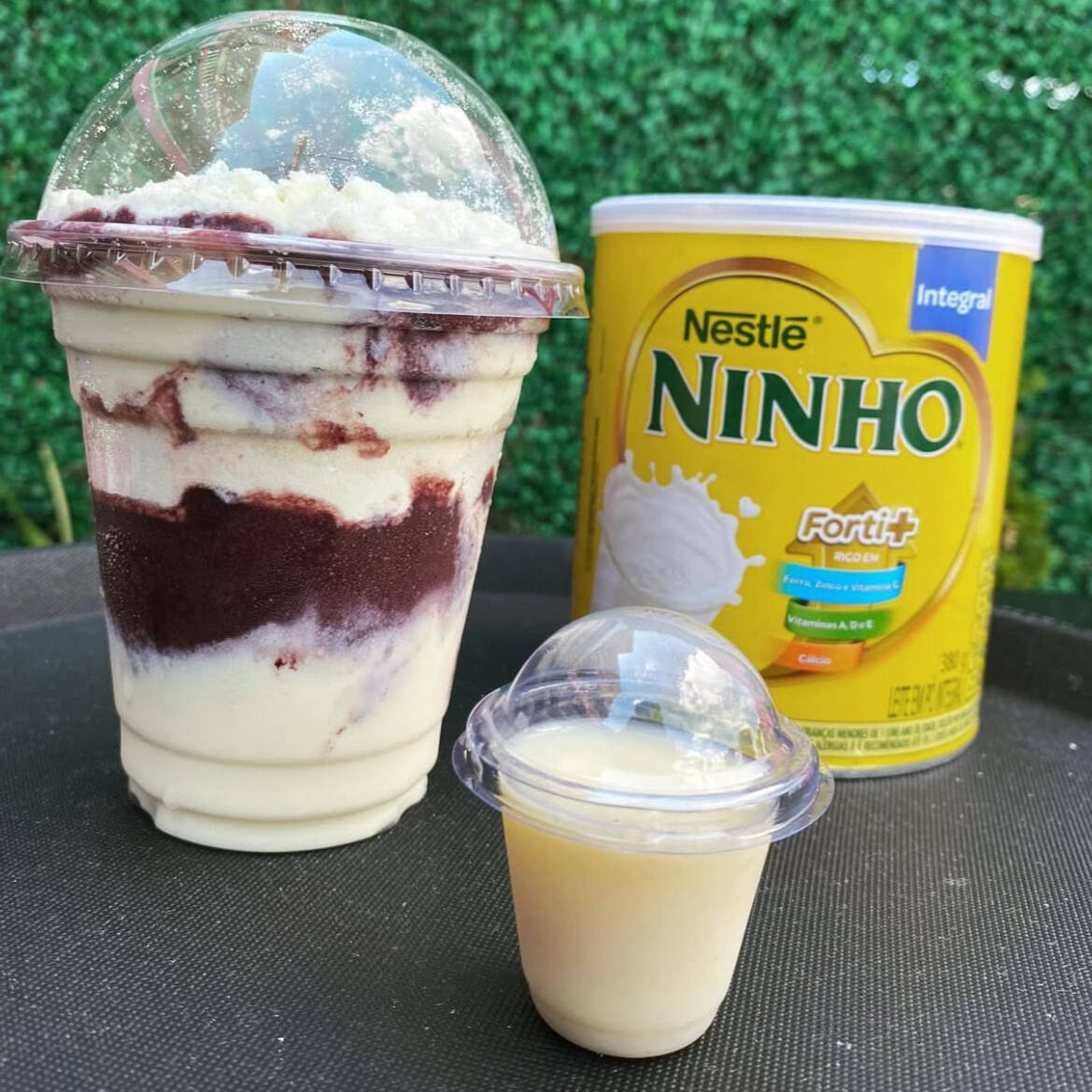 açai trufado dom creme ninho, acompanha leite moça e frutas a parte