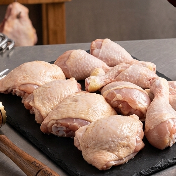 A coxas e sobrecoxas são suculentas e saborosas, perfeitas para assados e grelhados, com um sabor marcante.
