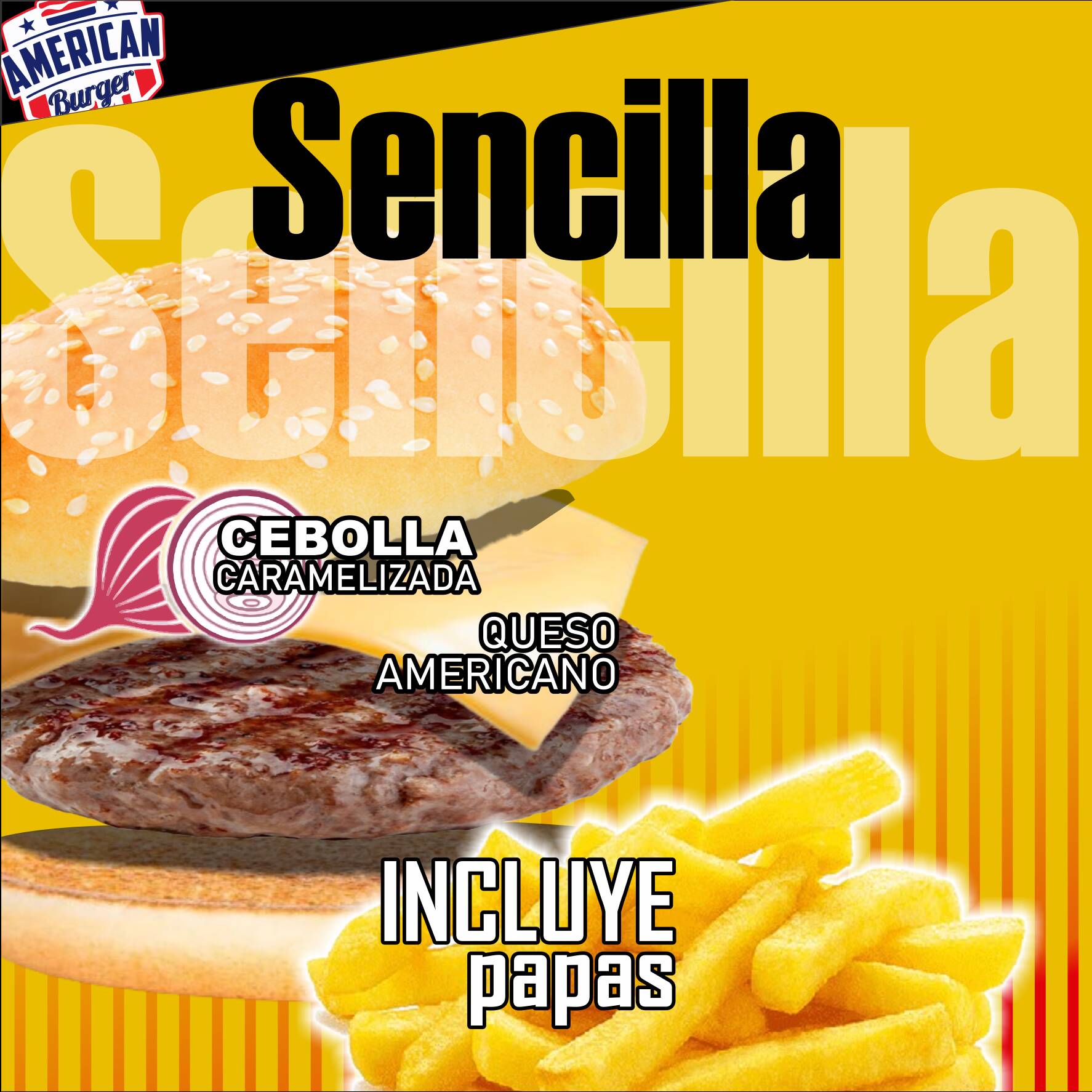 BURGER SENCILLA C/papas