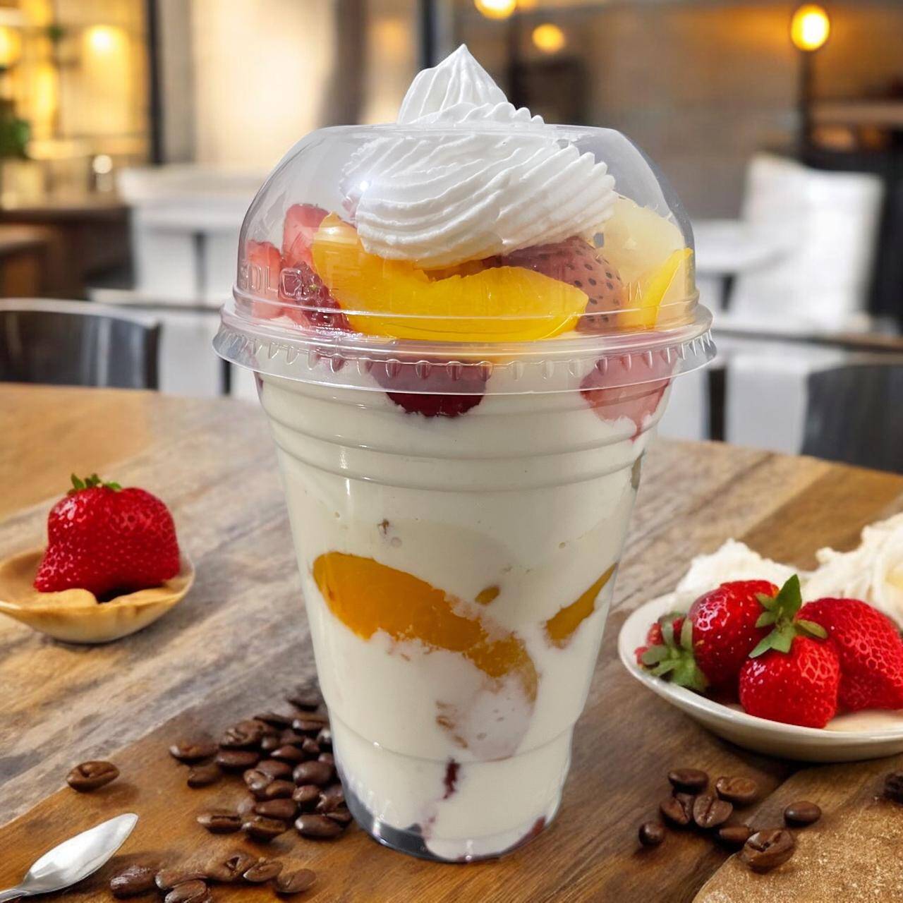 Fresas y Durazno Con Crema 14oz