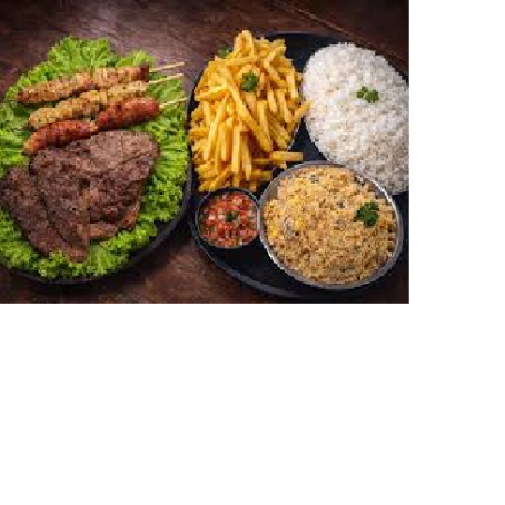 500 gr picanha in natura
500 gr lombo suíno
500 gr coração frango
1 porção de arroz neve, 1 porção de arroz ao alho
2 porções de fritas
2 porções de tropeiro
1 porção de vinagrete
2 porções de salada
(alface, tomate, tomate seco e ovo de codorna)
obs: se precisar de talheres, favor inserir no pedido.