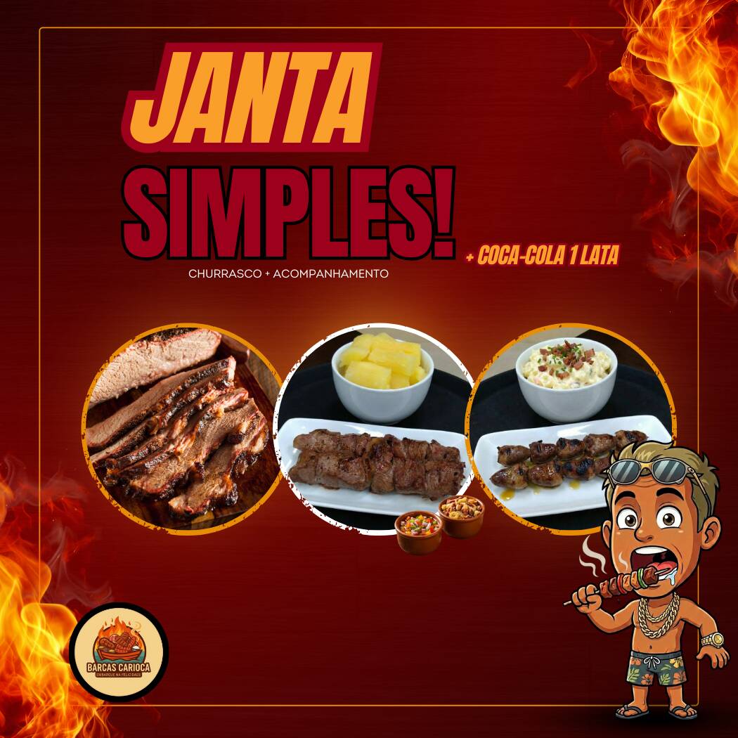 Escolha sua Janta simples e sua Coca-Cola Geladinha. Acompanha uma porção de mandioca cozida.