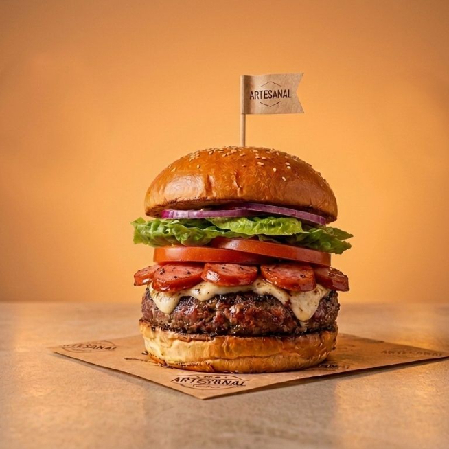 pão bola, cebola, tomate, alface, calabresa, queijo mussarela e brend 90g