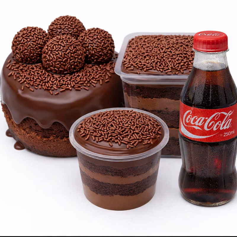 Combo Salva Marido – Edição Sobrevivência Alerta Vermelho Não discuta. Não questione. Compre chocolate. 1 Mini vulcão de chocolate 250g (explode paz no lar) 1 Bolo de pote de chocolate 250g (pra garantir) 1 Mini bolo de pote de chocolate 140g (reforço estratégico) 1 Coca-Cola 200ml (hidratação pós-crise) Efeitos colaterais: silêncio sorrisinho inesperado “te amo” do nada possível perdão temporário Não acompanha flores Não acompanha pedido de desculpa Acompanha Muito chocolate