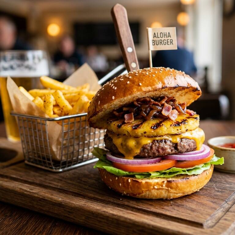 Hamburguesa Hawaiana con Papas