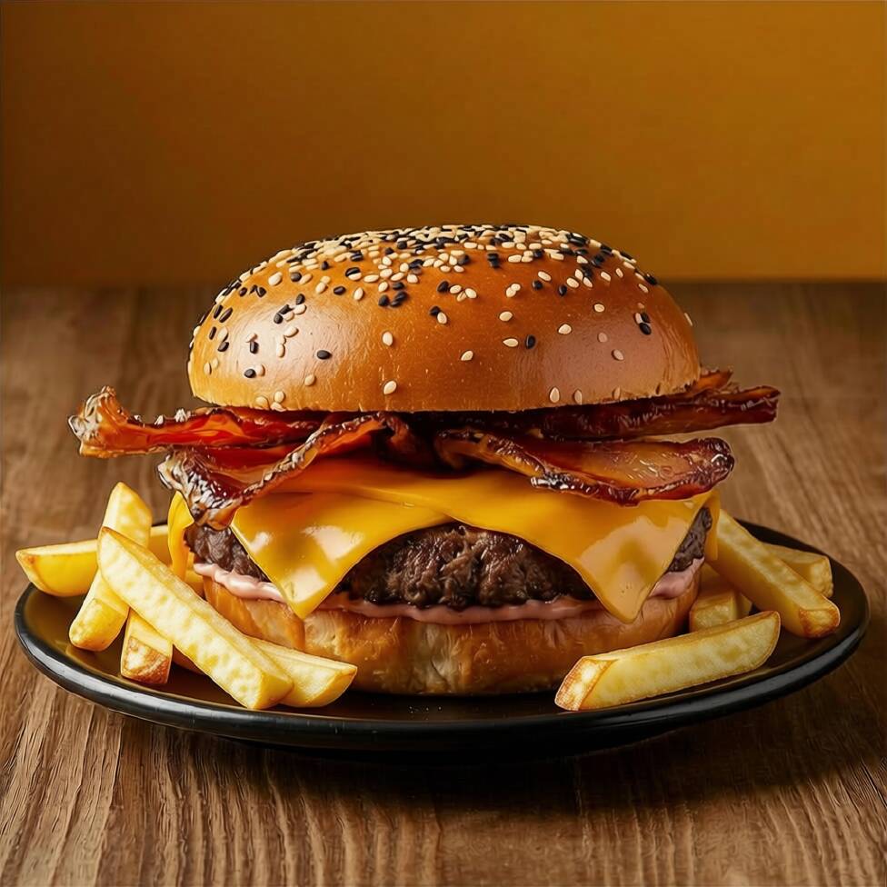 Cheese And Bacon Burger + Papas