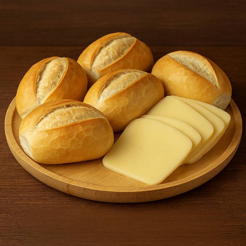 Combo Café da Manhã 🥖 6 pães franceses 🧀 100g de queijo mussarela