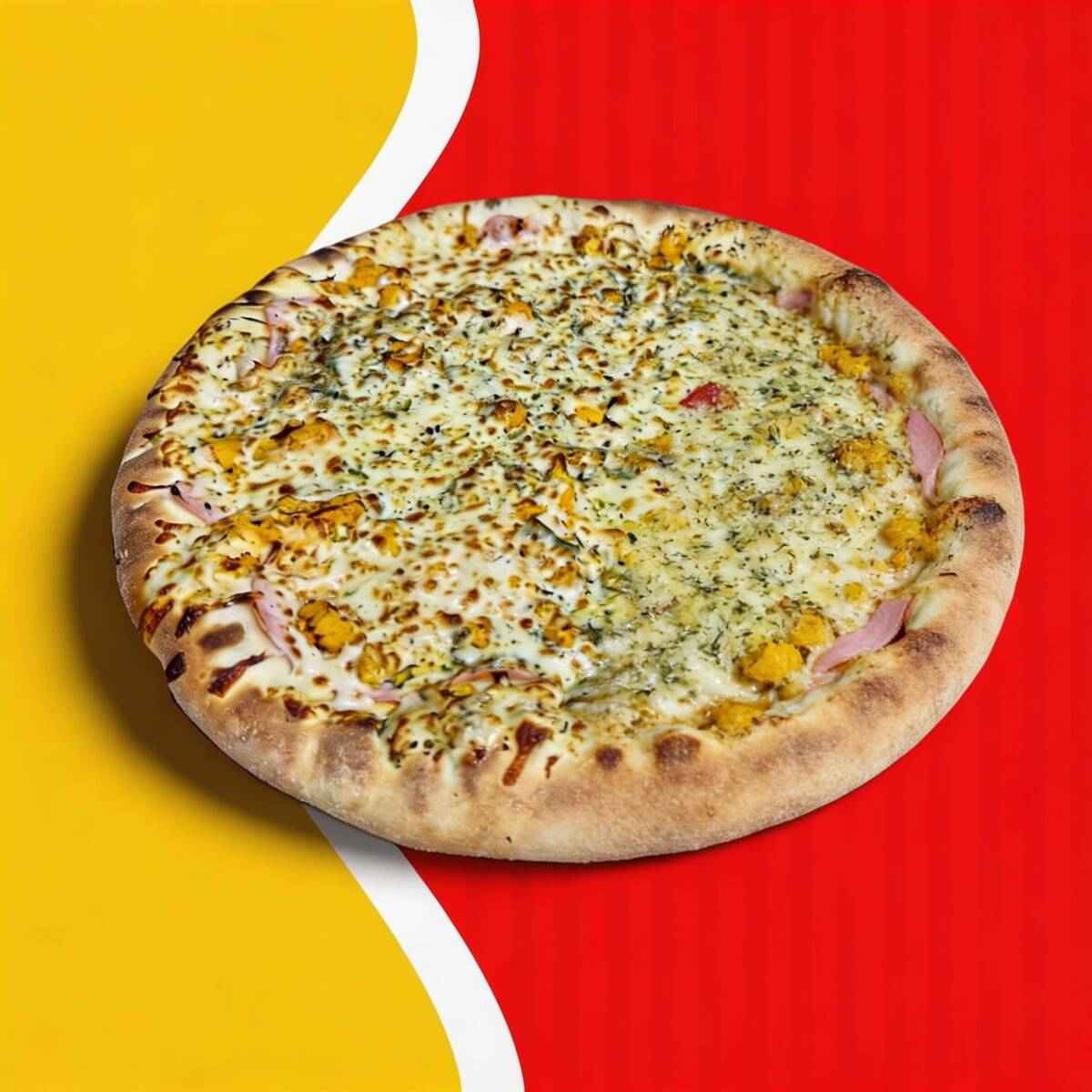 Frango, catupiry, creme de leite, milho, mussarela e bacon