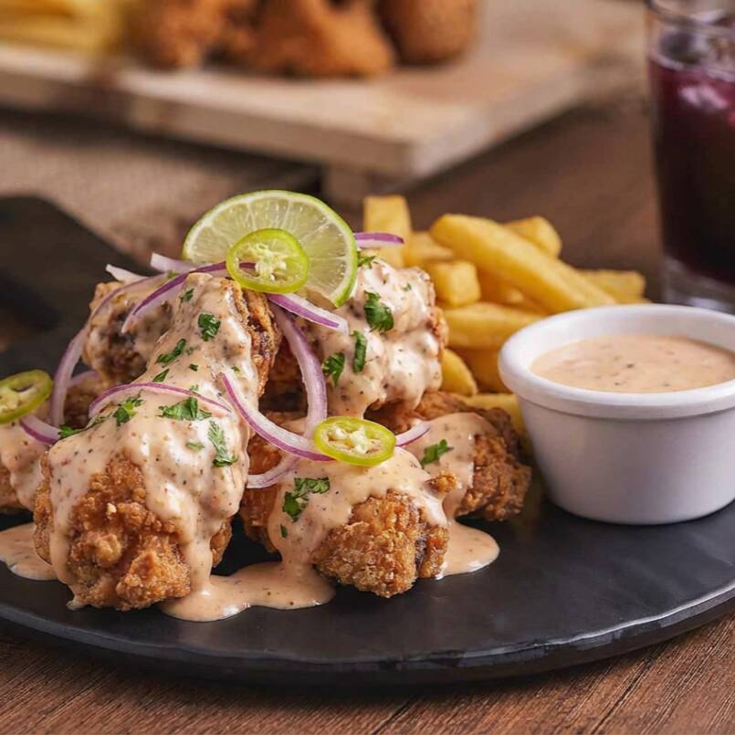 6 acevichadas + papas fritas