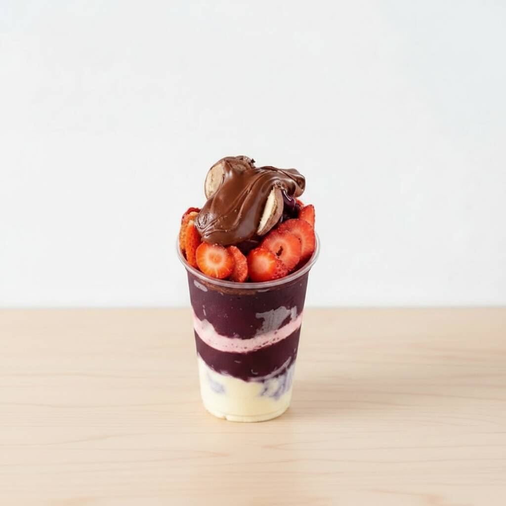 Melhor trufado da sua vida com creme Ninho artesanal, Nutella, leite em pó, bombom e morangos fresquinho. Combinamos o frescor do Morango, com a cremosidade do creme de Ninho, a crocância do bombom e a textura e sabor suave do leite em pó para deixar seu Copo de Açaí perfeito! tags. Morango, amor, trufado, Nutella, copo de açaí. Que tal um upgrade grátis?