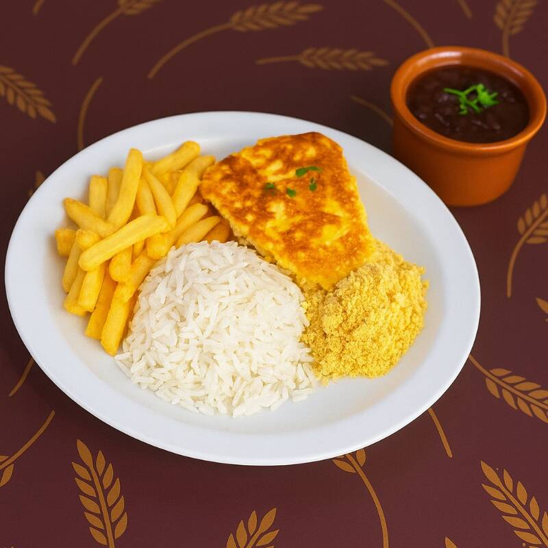 Clássico, leve e cheio de sabor! Omelete caseira preparada com ovos frescos e tempero artesanal, douradinha por fora e macia por dentro. Acompanha arroz soltinho, feijão fresquinho e batata frita crocante — uma combinação perfeita para quem busca uma refeição simples, saborosa e com aquele toque de comida feita em casa. Perfeita para qualquer hora do Dia! • Ingredientes principais: ovos, arroz, feijão, batata frita, sal e temperos naturais. • Diferencial: omelete feita na hora, com ponto ideal e acompanhamentos preparados artesanalmente. • Alergênicos: contém ovos. Pode conter traços de glúten e leite.