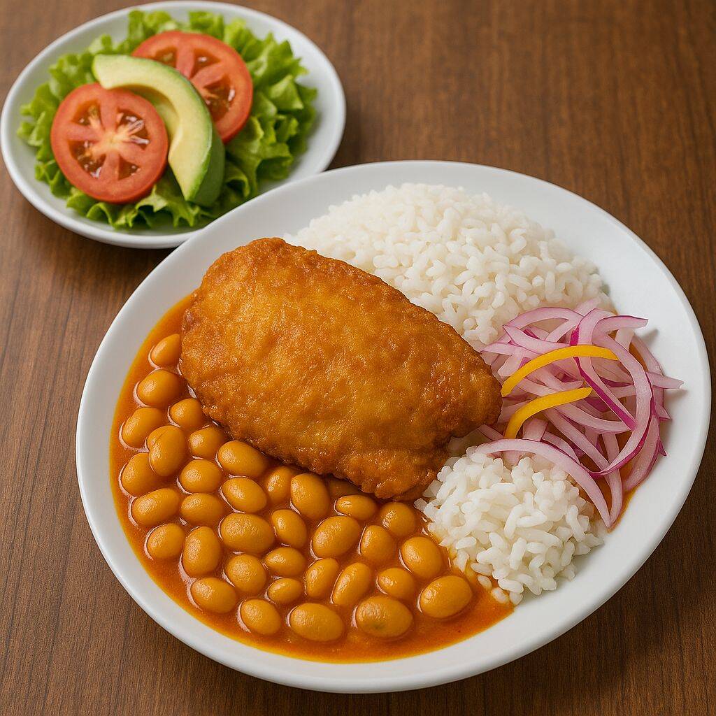 Pallares con Pescado Frito & Ensalada de Palta