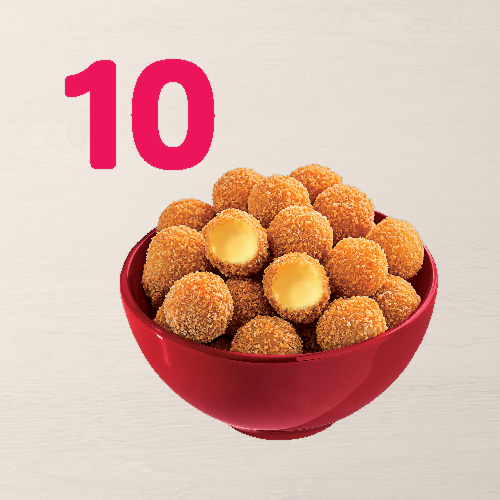 10 bolinhas crocantes com muito queijo derretido. Um petisco viciante!