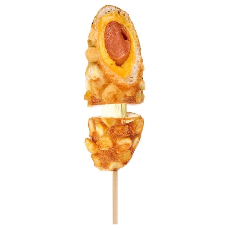 Corndog Hotdog, Mozzarella y Cheddar más Tp.Papas