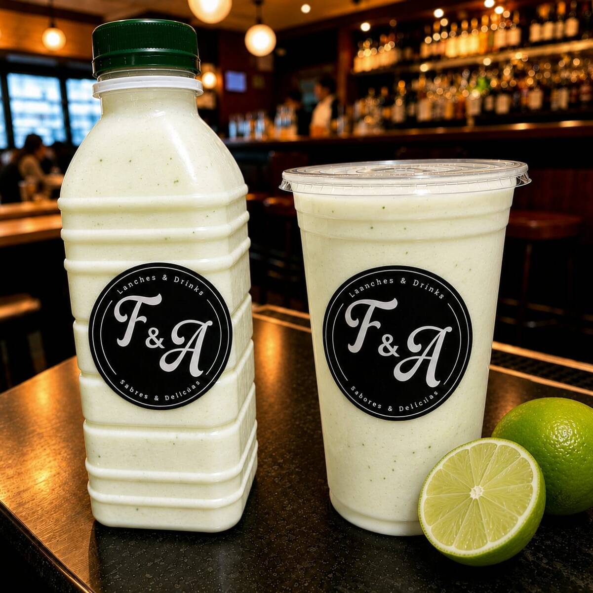 Batida feita na hora com cachaça/vodka de qualidade, já vai pronta dentro da garrafinha de 500 ml, acompanha copo e canudo.