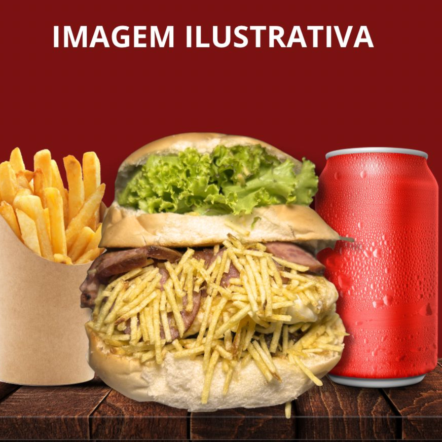 Pão de hambúrguer, carne de hambúrguer, alface, tomate, queijo, presunto e banana frita na chapa