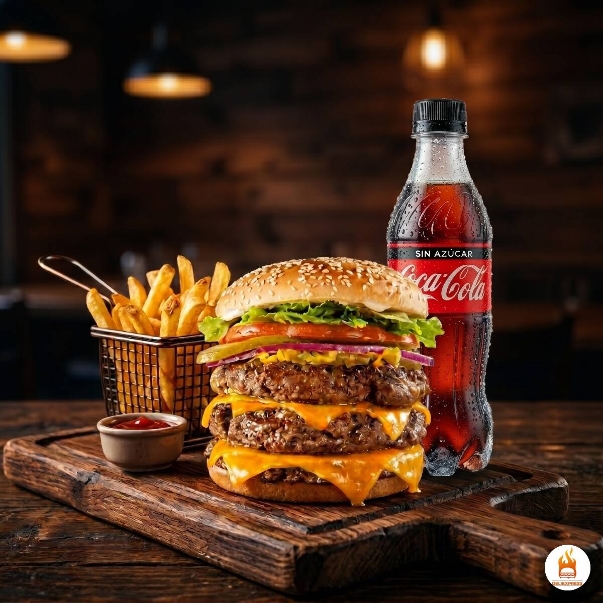 Hamburguesa triple + papas + coca cola