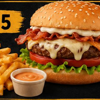 Hamburguesa clásica acompañada de papas