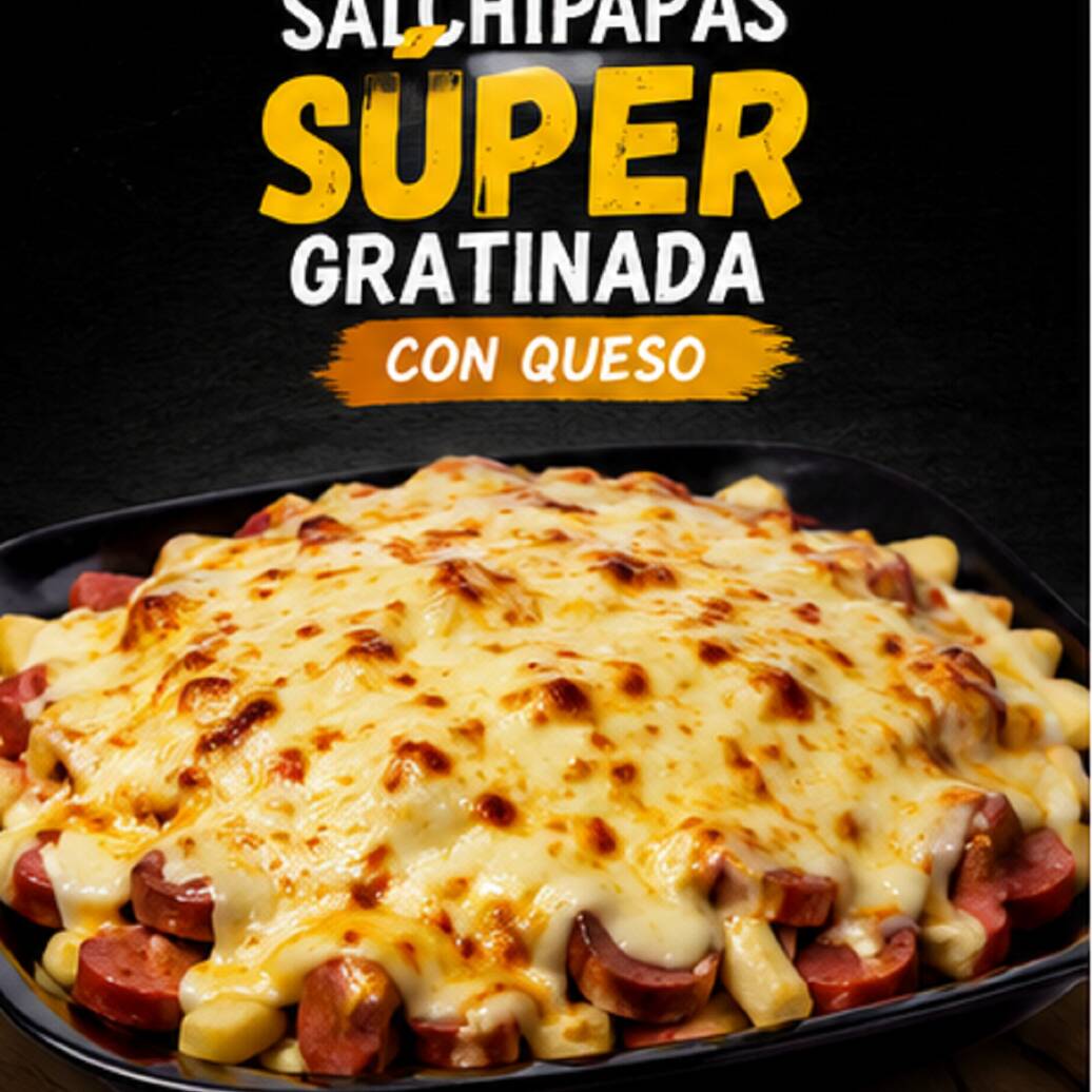 Salchipapas Súper Gratinada ( para 1 o 2 Personas)