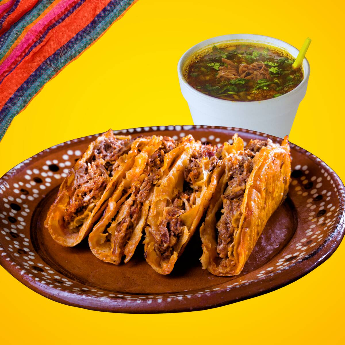 Tacos De Birria 5 Piezas/ Incluye Consomé.