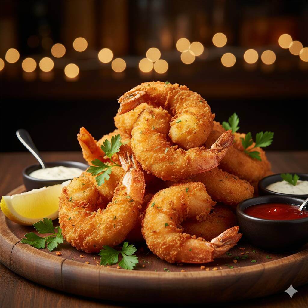 300g de camarão empanado. Crocante e suculento. (Imagem meramente ilustrativa)