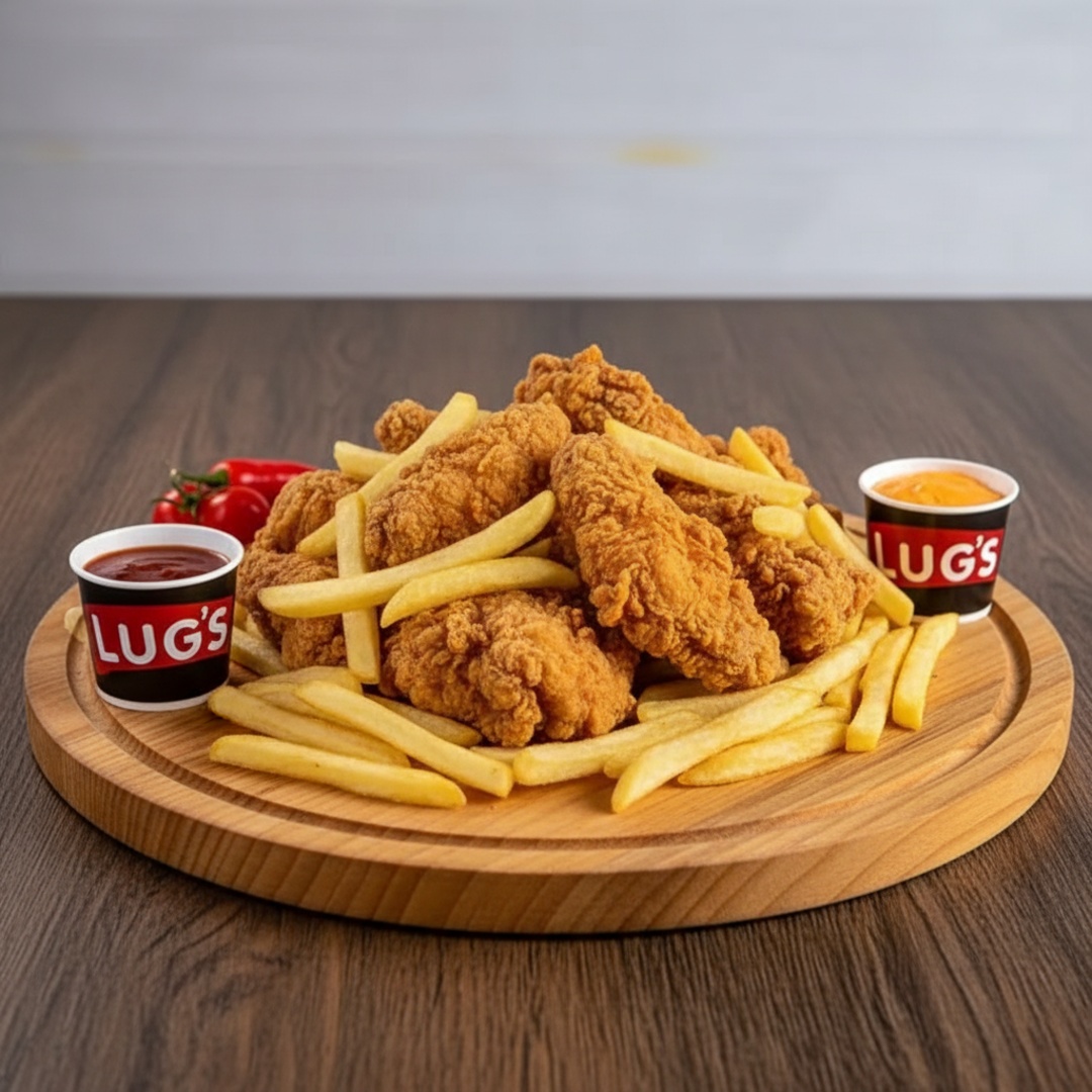 Frango Steak – 6 unidades Frango Trix – 6 unidades Frango Drumet – 4 unidades Batata – 200 gramas 2 molhos – 60 gramas cada