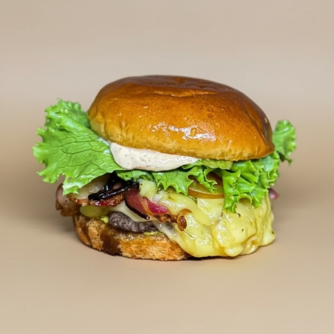 Delicioso e crocante, este burger traz o pão brioche com blend de 150g, queijo cheddar, fatias generosas de bacon, alface, tomate e o toque especial da maionese verde.