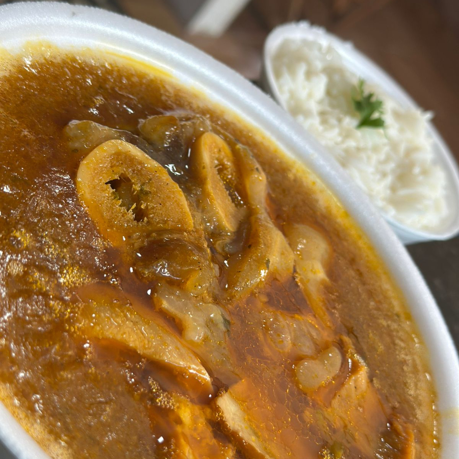 pirão de Mão de vaca e arroz.